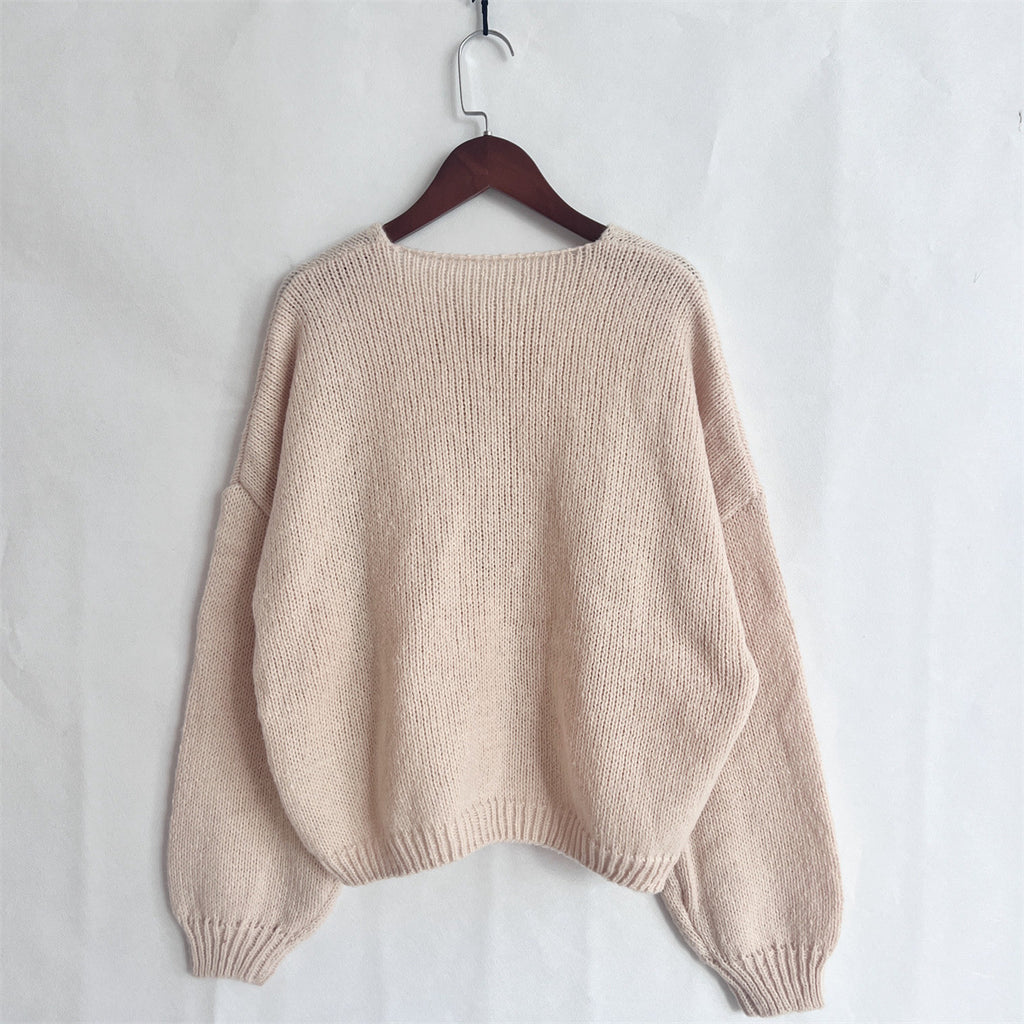 Bow Tie Front Balloon Sleeve Cardigan - Beige - 2