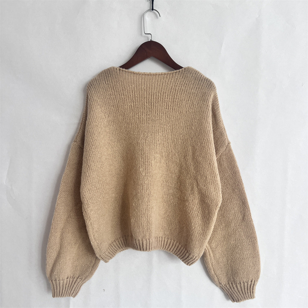 Bow Tie Front Balloon Sleeve Cardigan - Taupe - 1