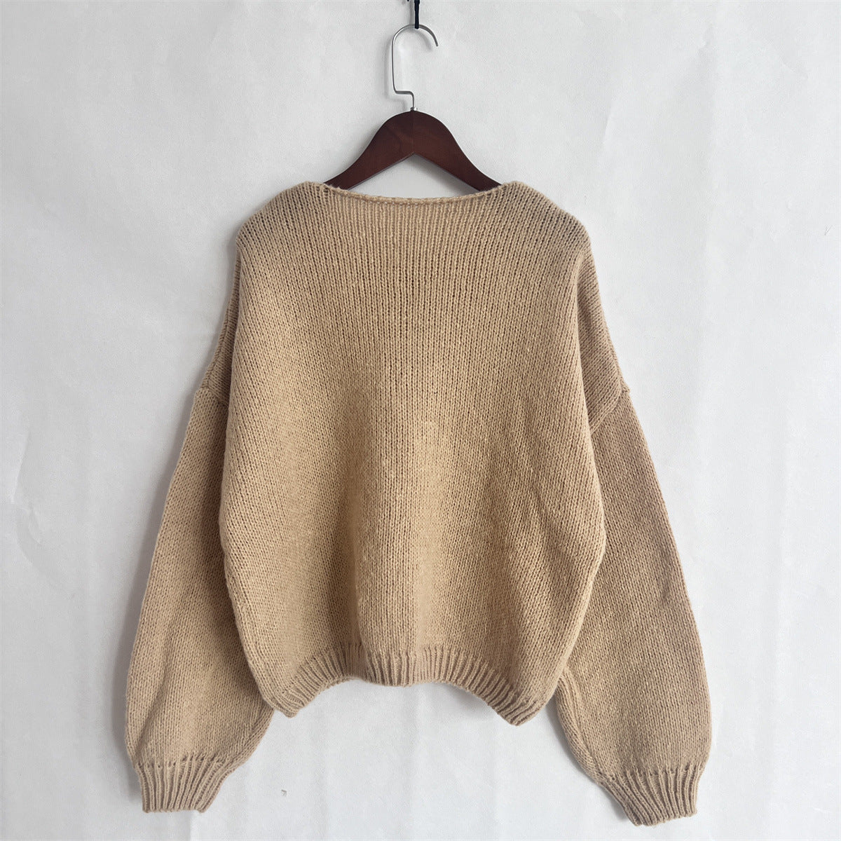 Bow Tie Front Balloon Sleeve Cardigan - Taupe - 1