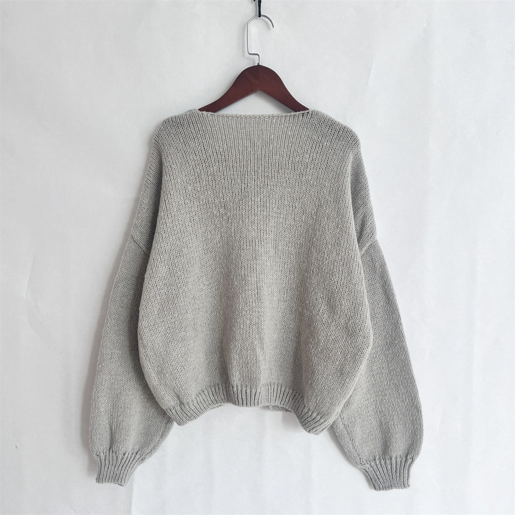 Bow Tie Front Balloon Sleeve Cardigan - grey - 2