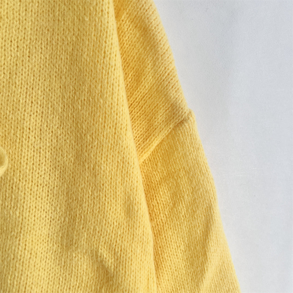 Bow Tie Front Balloon Sleeve Cardigan - yellow - 7