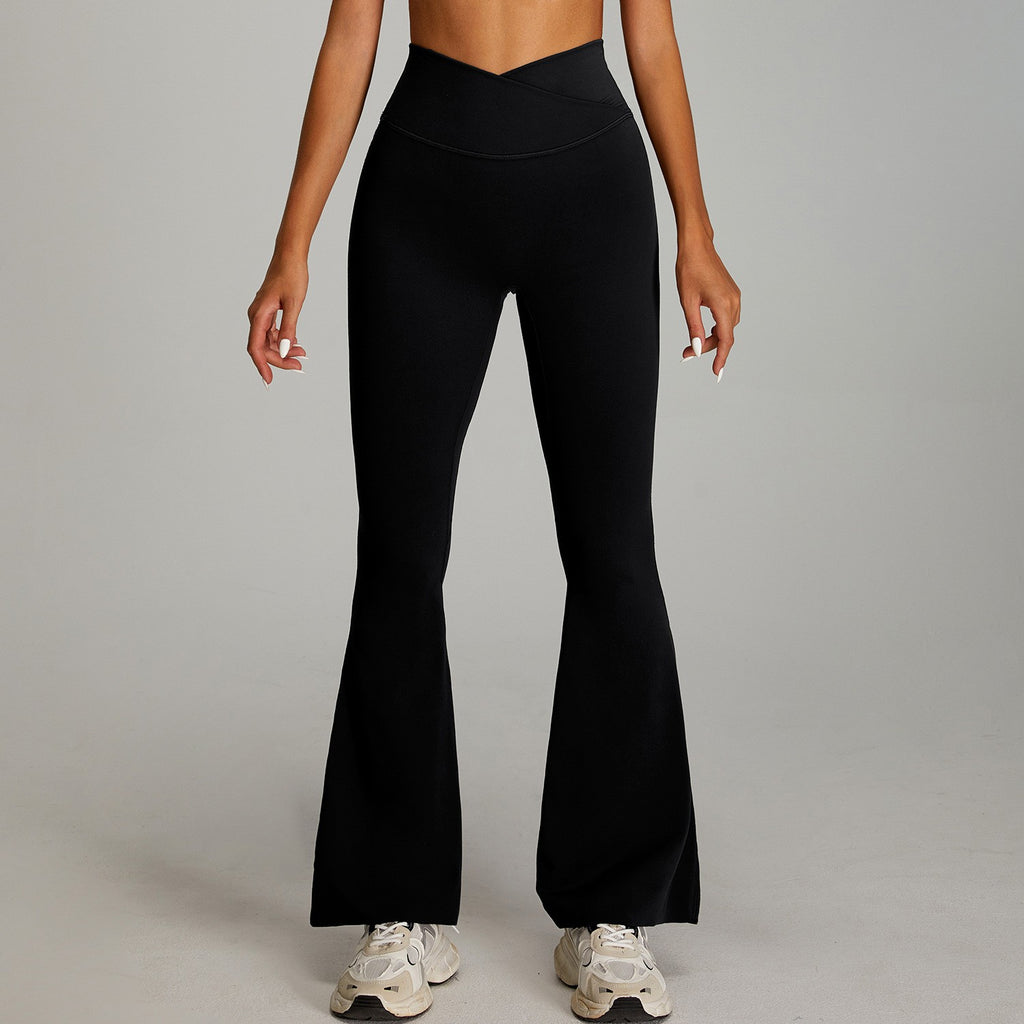 Brushed Crossover High Waist Flare Yoga Leggings - Black