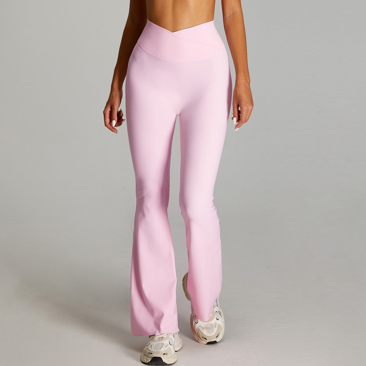 Brushed Crossover High Waist Flare Yoga Leggings - Blush Pink