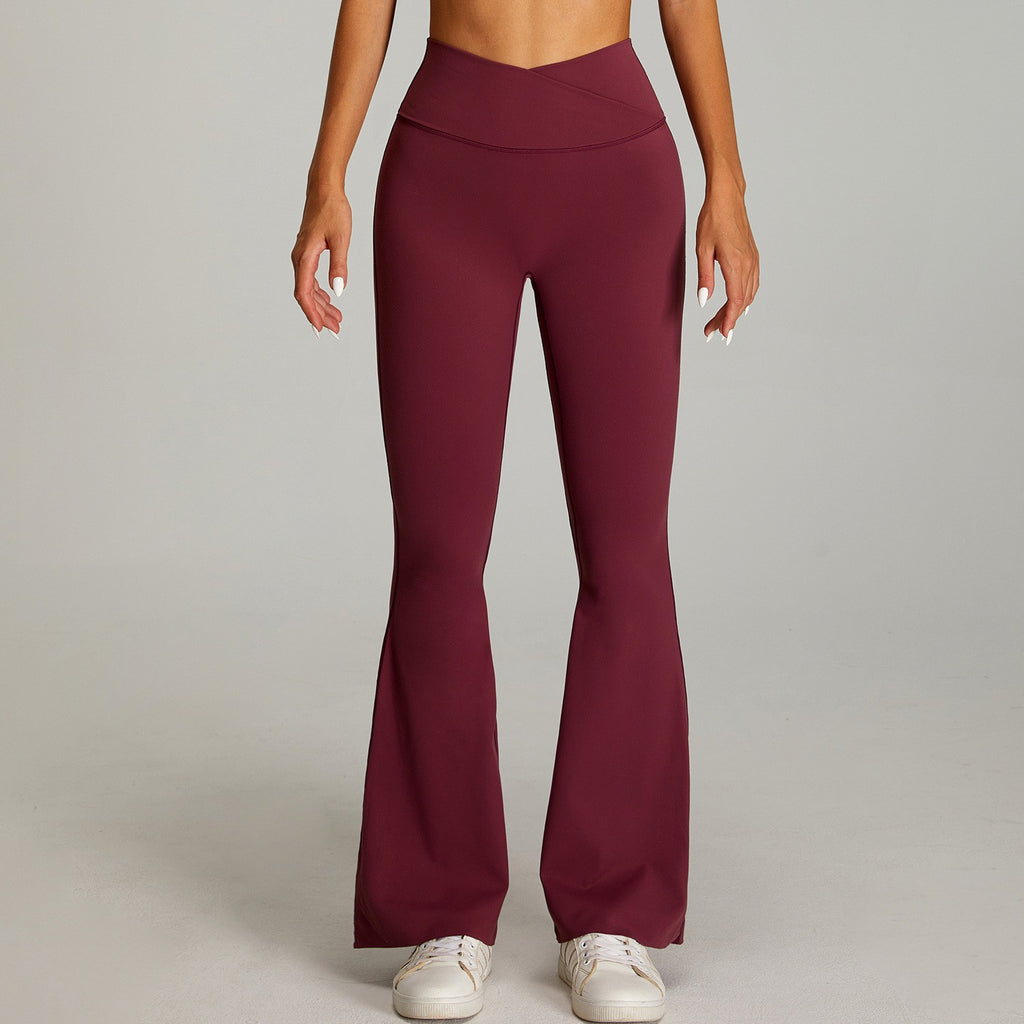 Brushed Crossover High Waist Flare Yoga Leggings - Burgundy