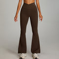 Brushed Crossover High Waist Flare Yoga Leggings - Dark Brown