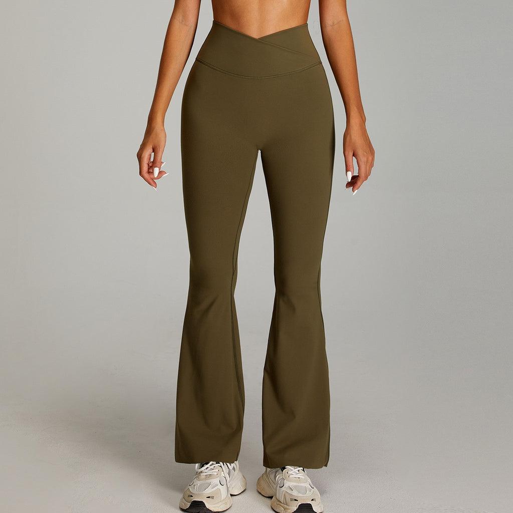 Brushed Crossover High Waist Flare Yoga Leggings - Olive