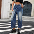 High Waist Barrel Leg Straight Jeans - Blue