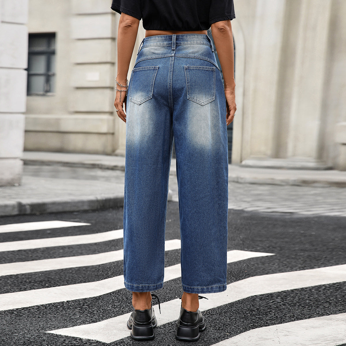 High Waist Barrel Leg Straight Jeans