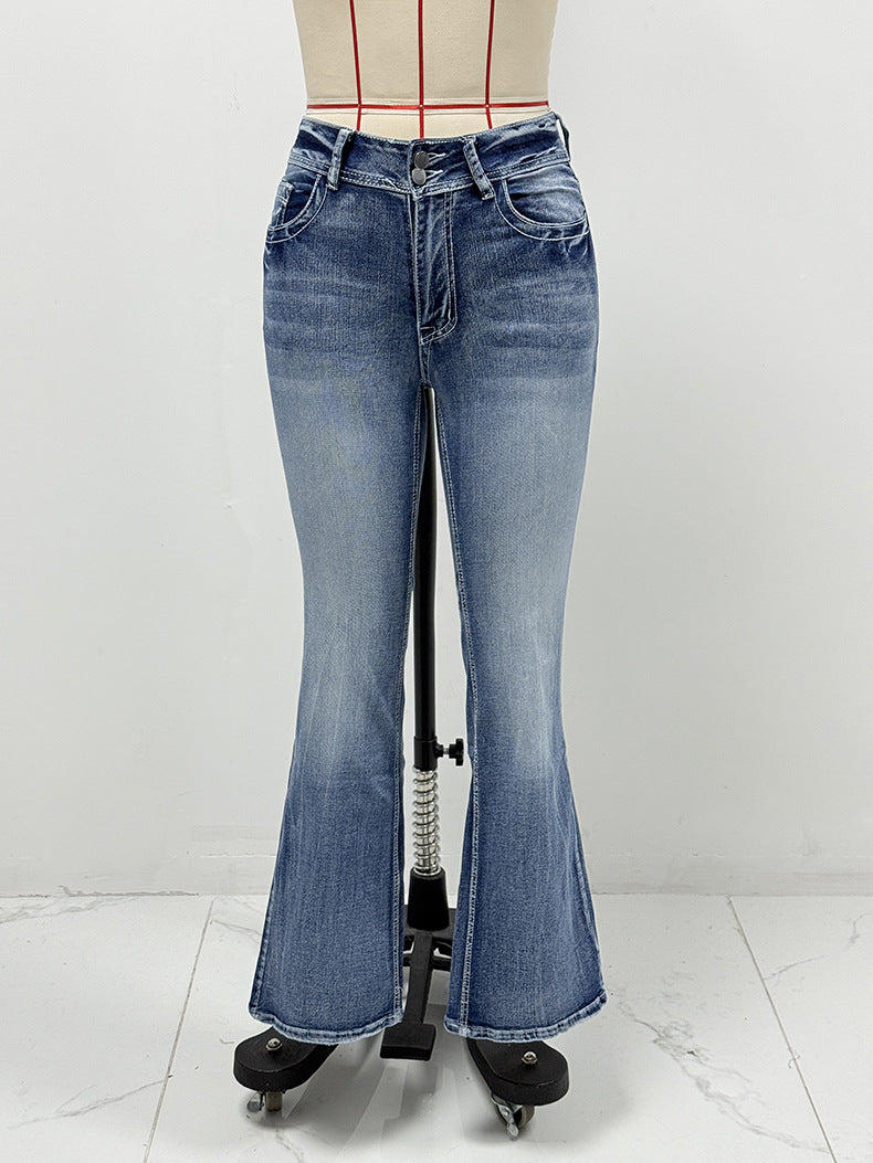 Star Embroidered Pocket Bootcut Stretch Jeans - Blue - 1