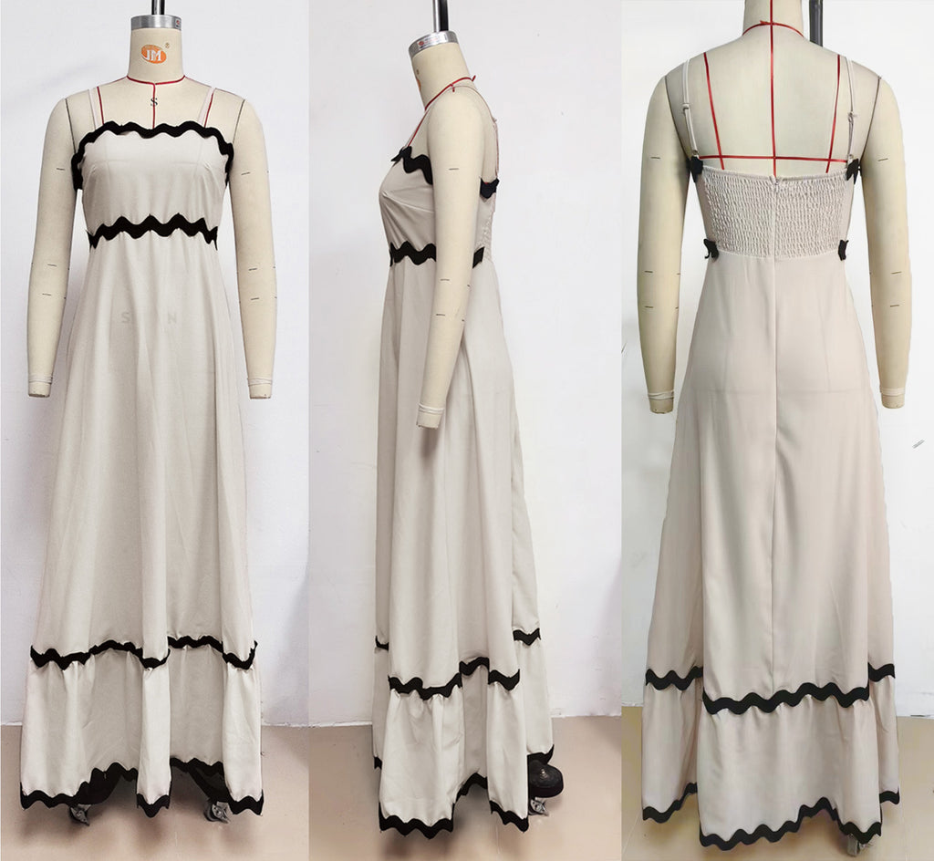 Ric Rac Trim Strappy Tiered Maxi Dress - Apricot - 2