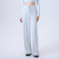 Soft Knit Drawstring Wide Leg Yoga Pants - Heather Gray