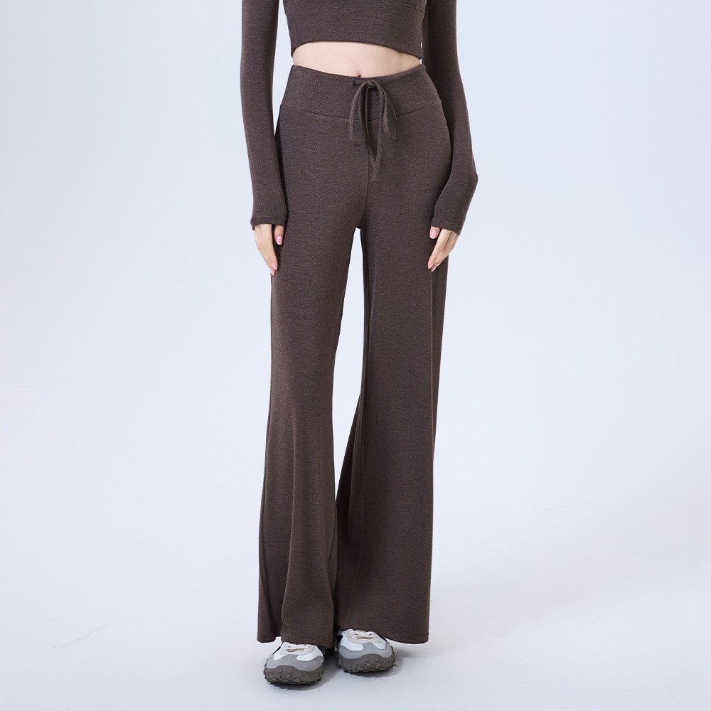 Soft Knit Drawstring Wide Leg Yoga Pants - Mocha