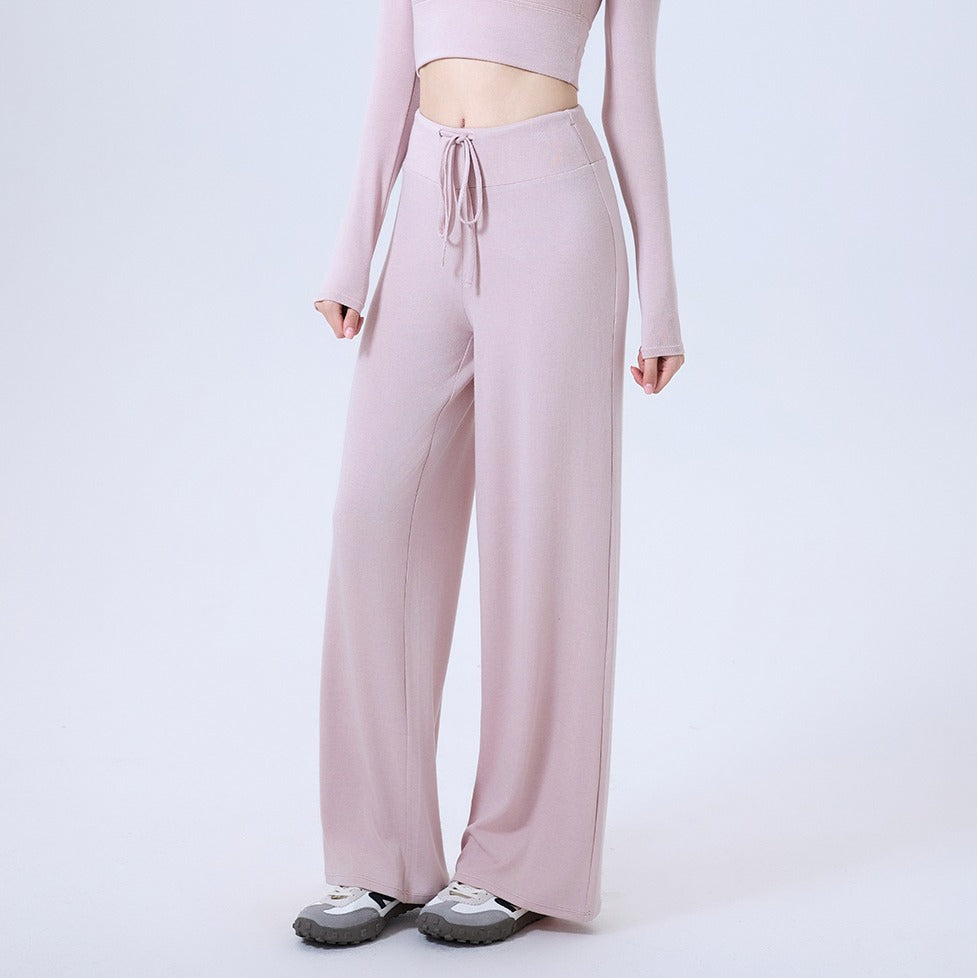 Soft Knit Drawstring Wide Leg Yoga Pants