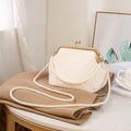 Embossed Kiss Lock Frame Bag with Pearl Handle - Ivory Pearl