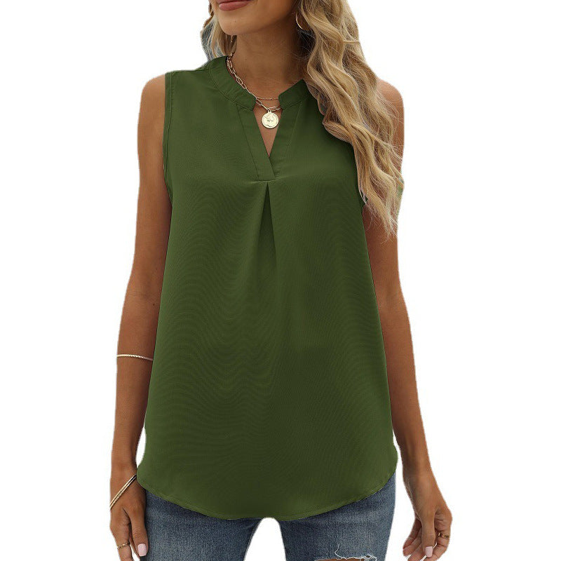 Sleeveless Chiffon Split Neck Blouse - Green