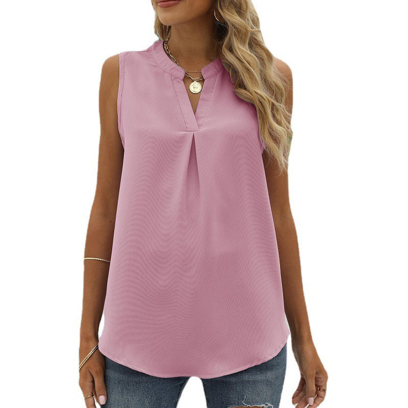 Sleeveless Chiffon Split Neck Blouse - Pink