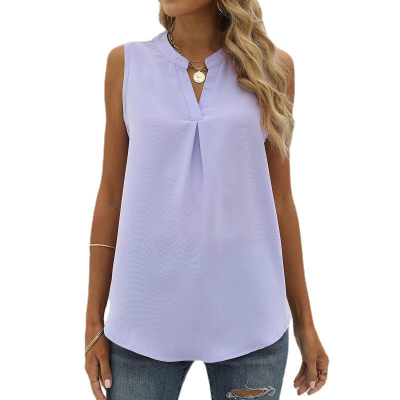 Sleeveless Chiffon Split Neck Blouse - purple