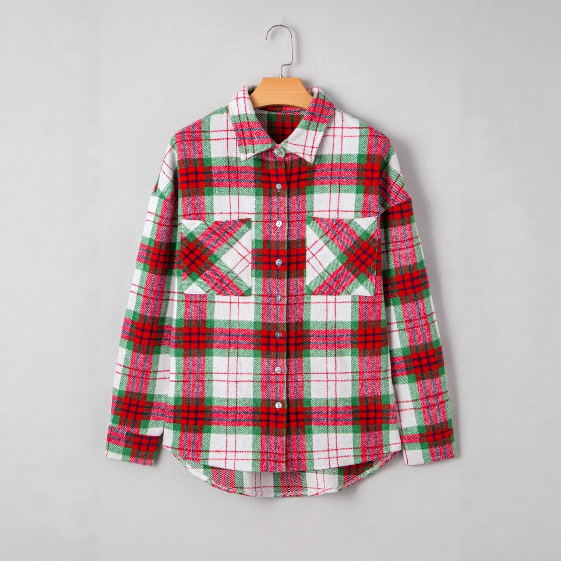 Oversized Plaid Flannel Shirt Jacket - Red