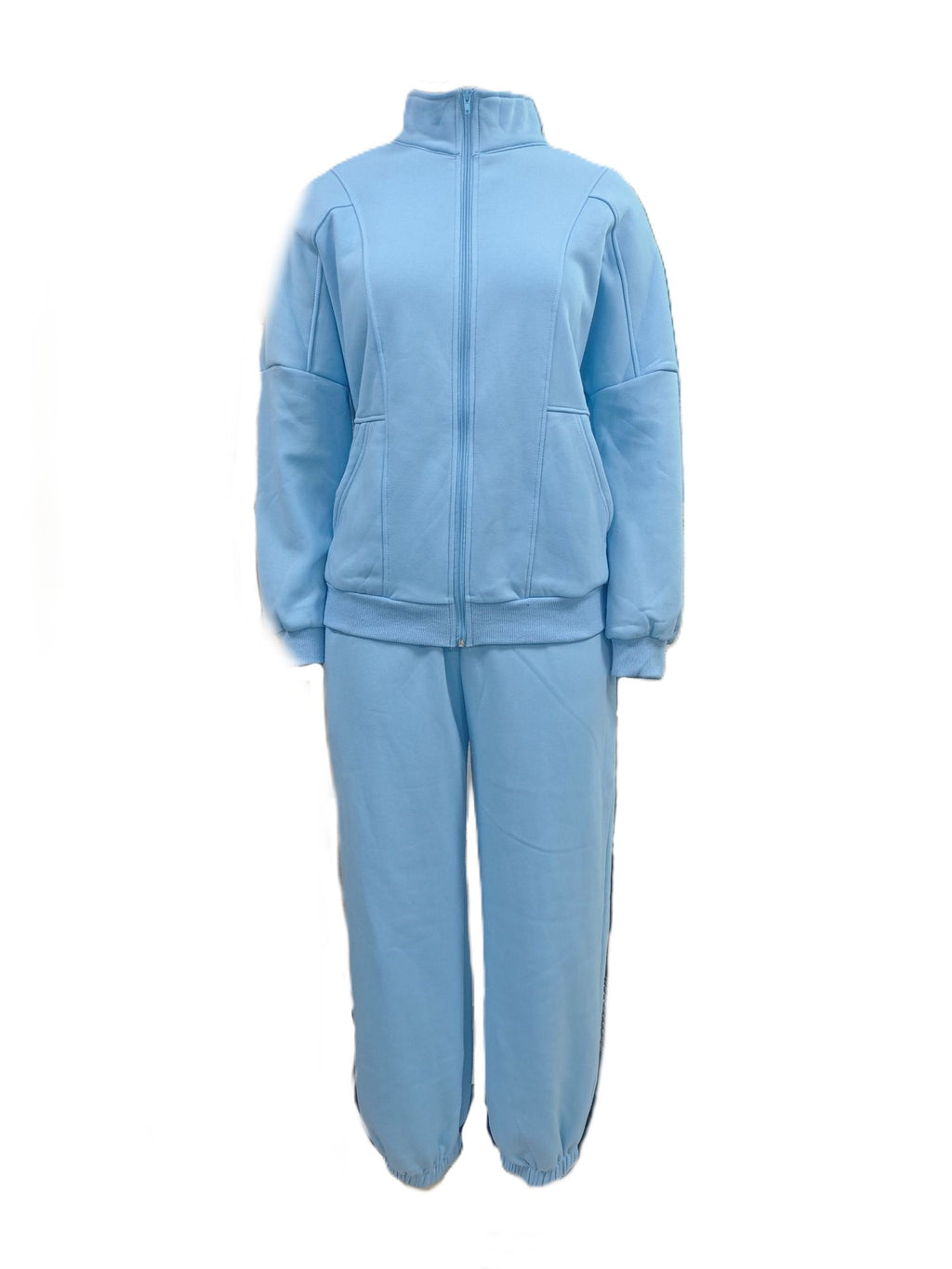 Stand Collar Track Jacket And Jogger Set - Blue