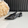 Pointed Toe Buckle Strap Slingback Heels - Black
