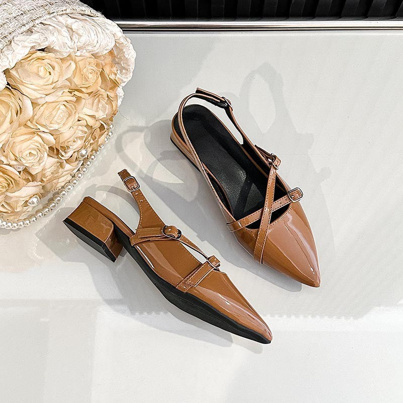 Pointed Toe Buckle Strap Slingback Heels