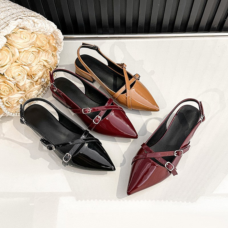 Pointed Toe Buckle Strap Slingback Heels