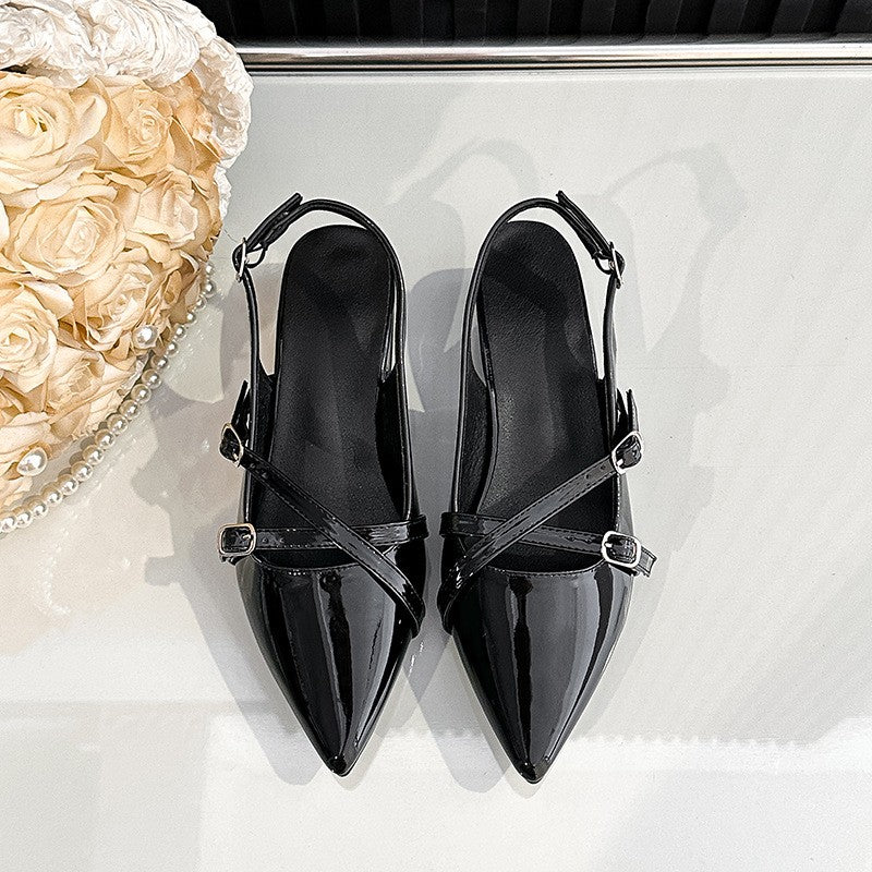 Pointed Toe Buckle Strap Slingback Heels