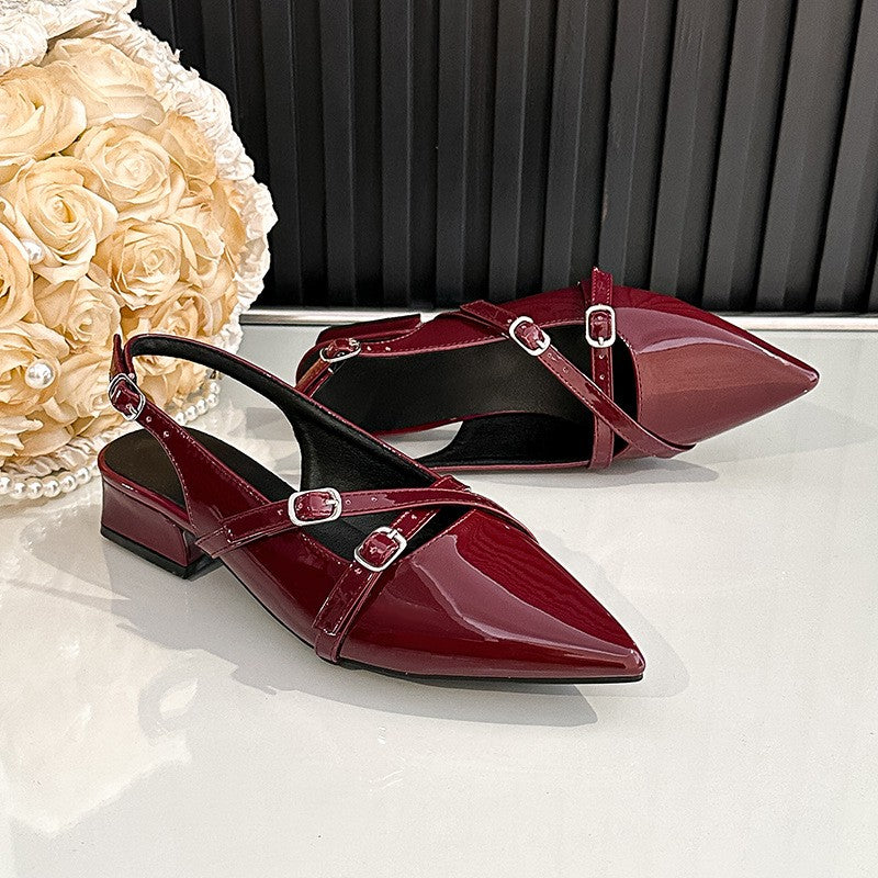 Pointed Toe Buckle Strap Slingback Heels