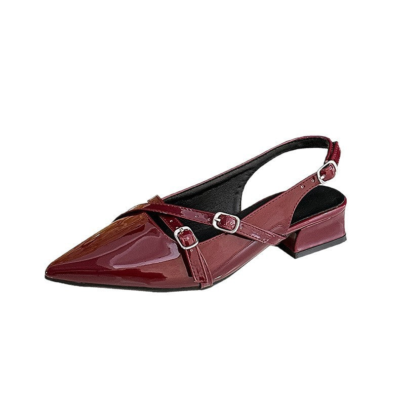 Pointed Toe Buckle Strap Slingback Heels