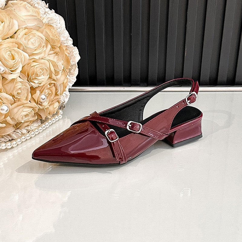 Pointed Toe Buckle Strap Slingback Heels