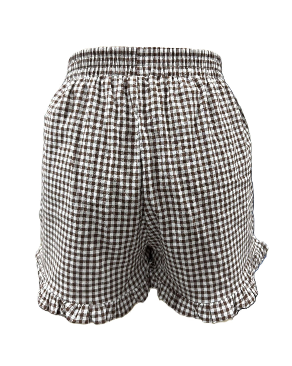 Gingham Check Ruffle Hem Shorts With Pockets - Coffee - 1