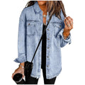 Frayed Hem Oversized Denim Shirt Jacket - LightBlue