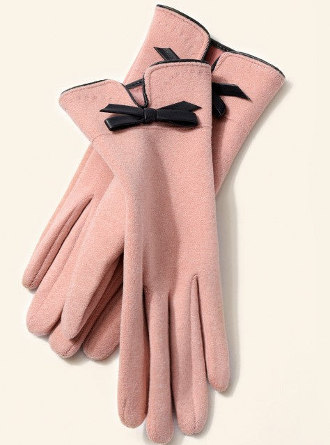 Bow Detail Touchscreen Fleece Gloves - Pink