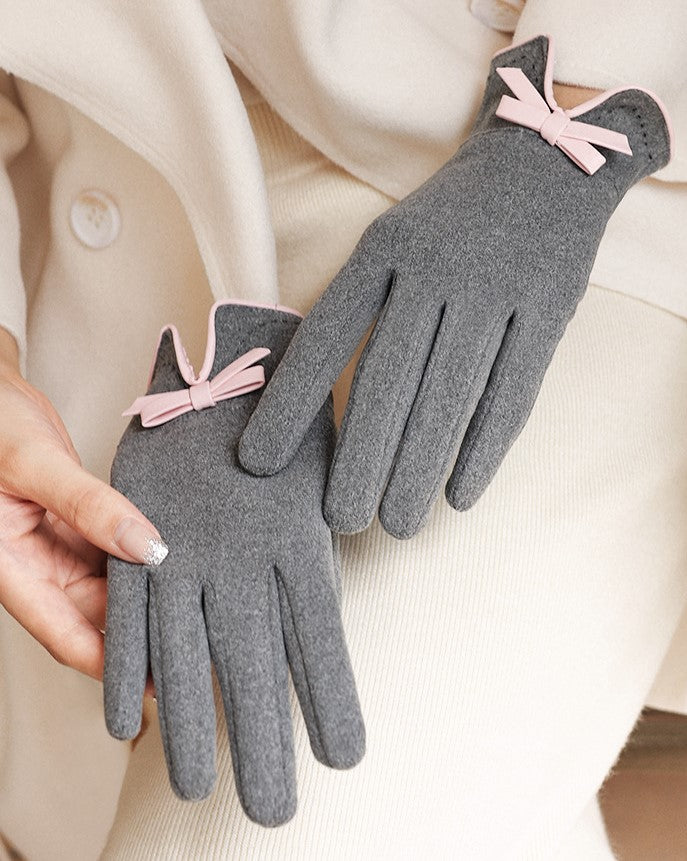 Bow Detail Touchscreen Fleece Gloves - view 1