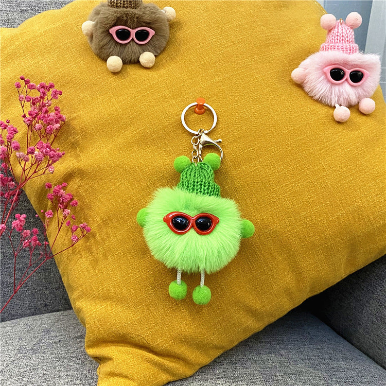 Plush Pom Character Sunglasses Keychain - Green