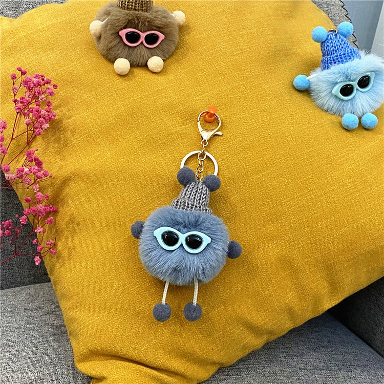 Plush Pom Character Sunglasses Keychain - Hazeblue