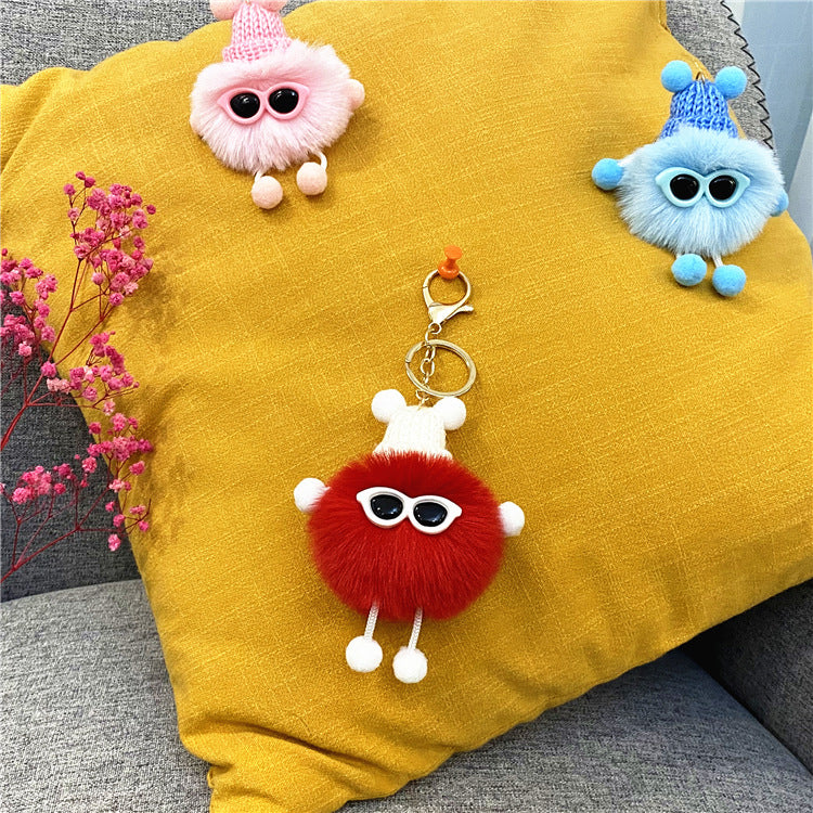 Plush Pom Character Sunglasses Keychain - Red