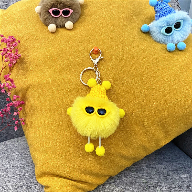 Plush Pom Character Sunglasses Keychain - Yellow