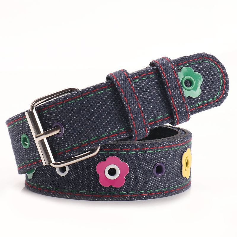 Daisy Studded Plaid Check Belt - Blue
