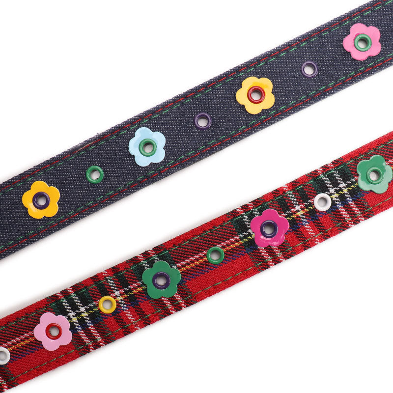 Daisy Studded Plaid Check Belt