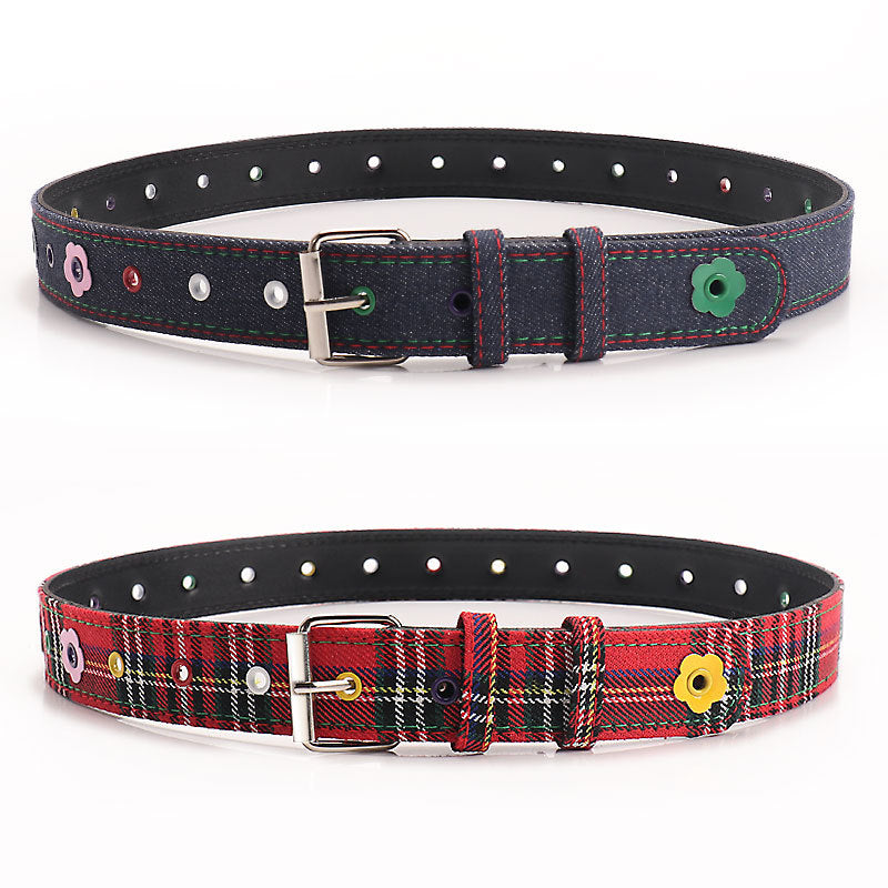 Daisy Studded Plaid Check Belt - view 1