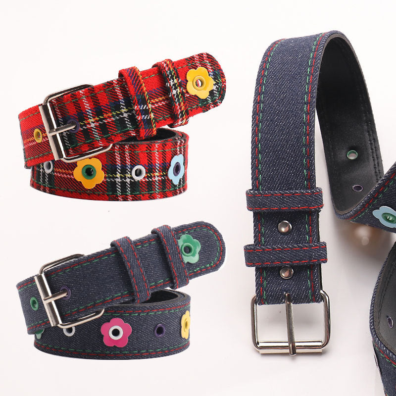 Daisy Studded Plaid Check Belt - view 2