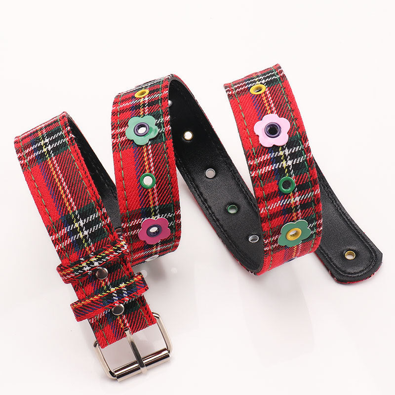 Daisy Studded Plaid Check Belt - view 3
