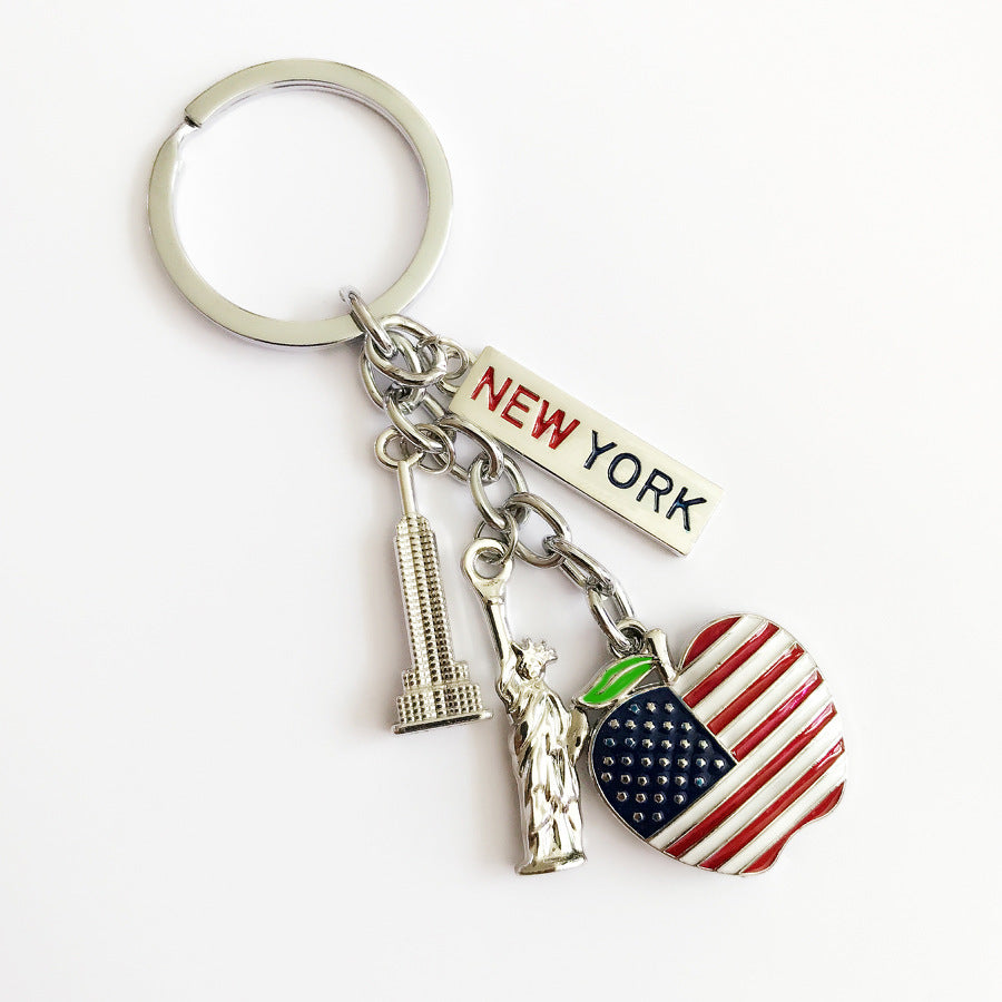 New York Skyline Charm Souvenir Keychain - Apple