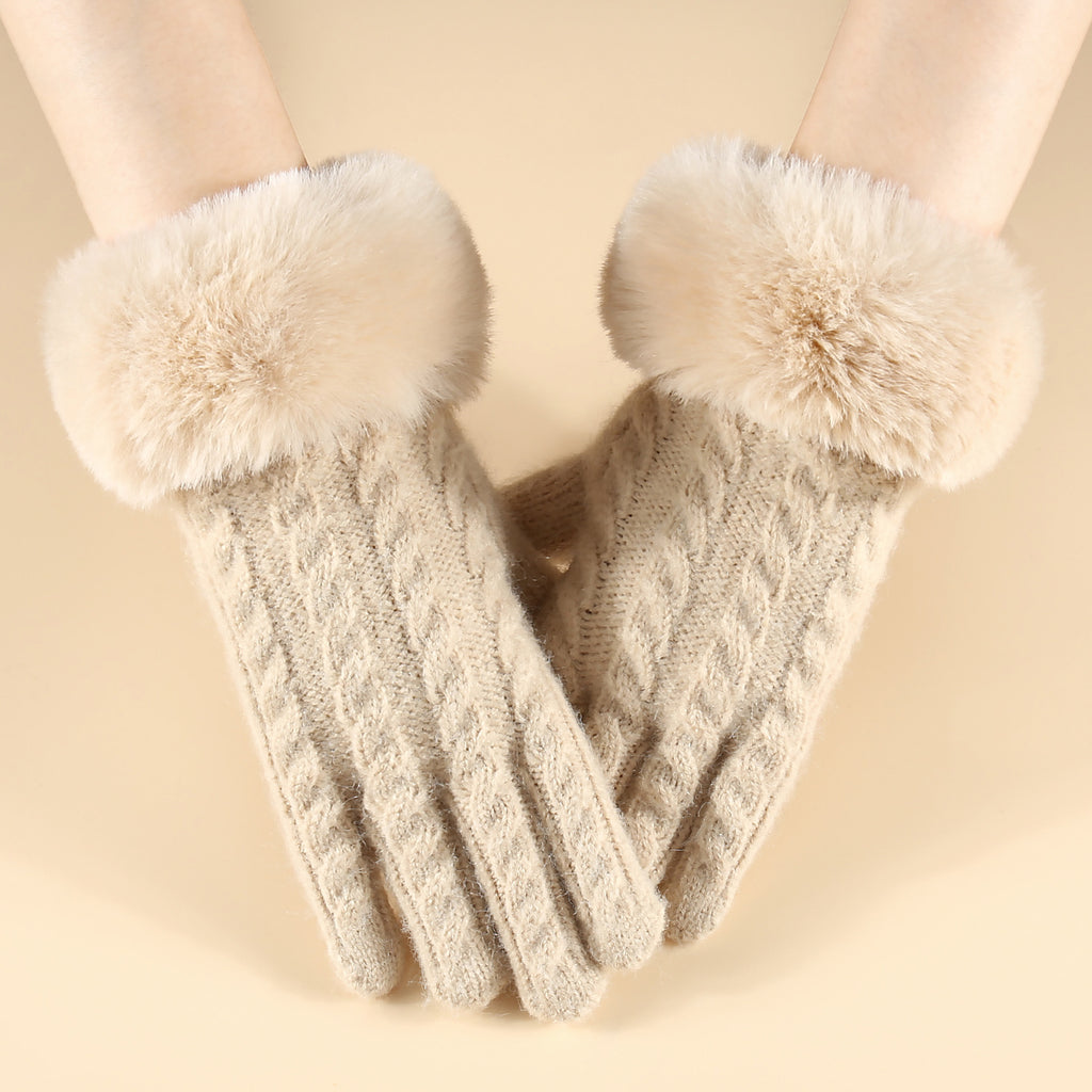 Fluffy Cuff Cable Knit Winter Gloves