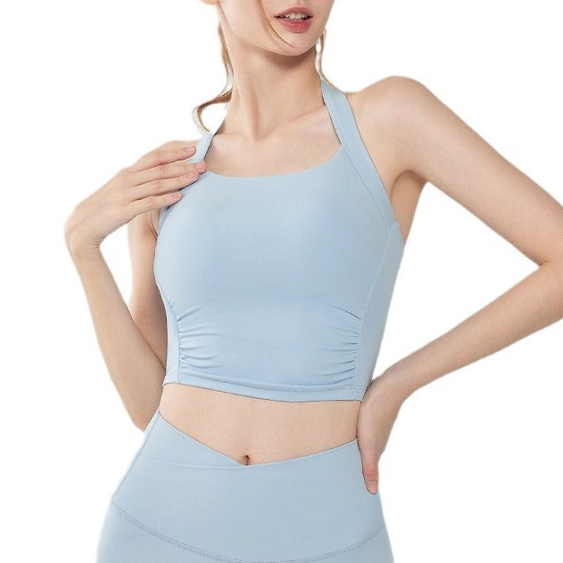 Ruched Halter Longline Padded Workout Sports Bra