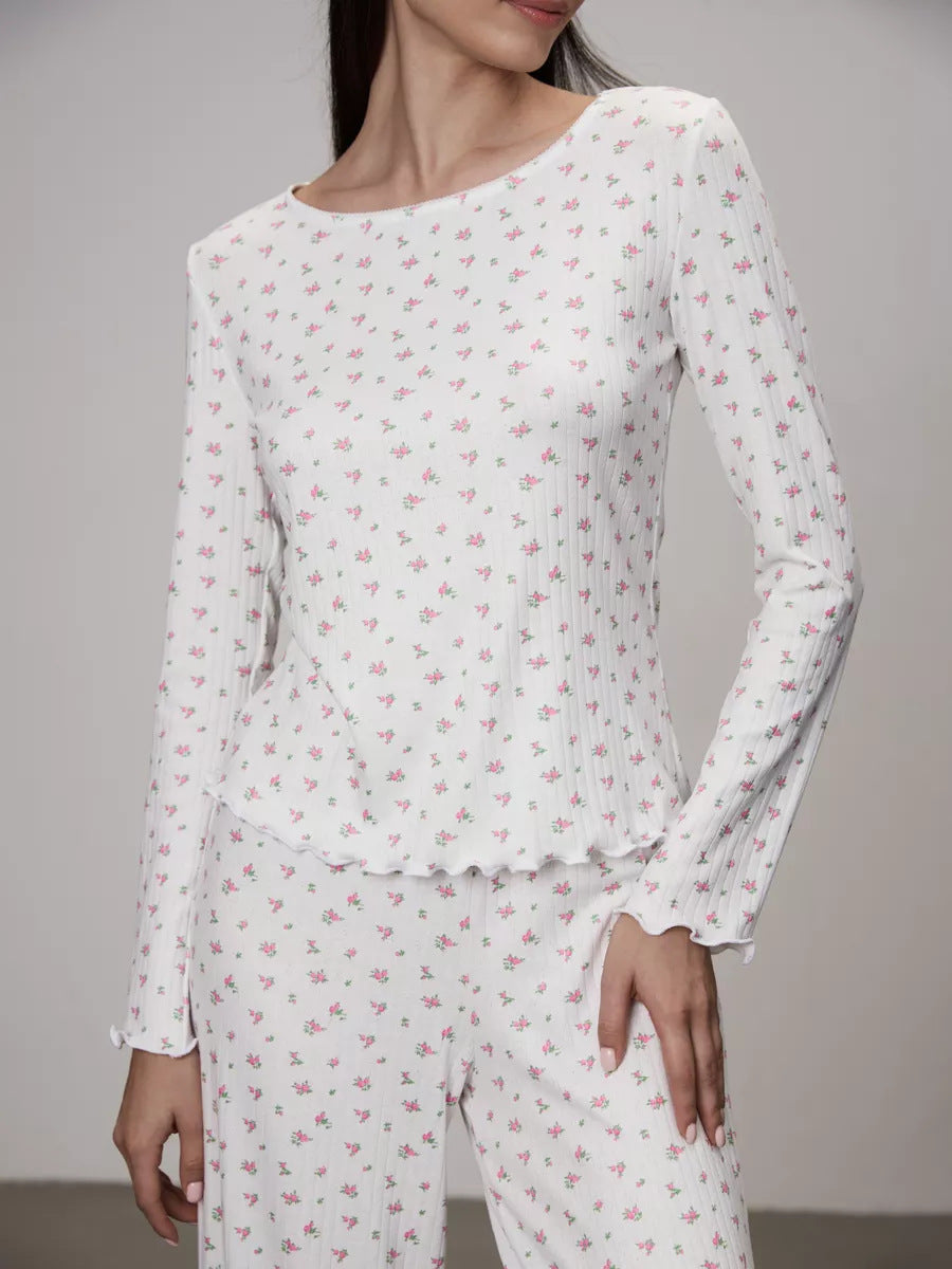 Ditsy Floral Lettuce Trim Pajama Set - Pink - 1