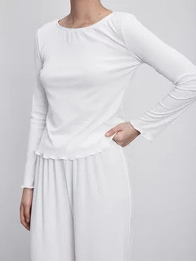 Ditsy Floral Lettuce Trim Pajama Set - White