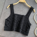 Square Neck Crochet Knit Crop Camisole - Black