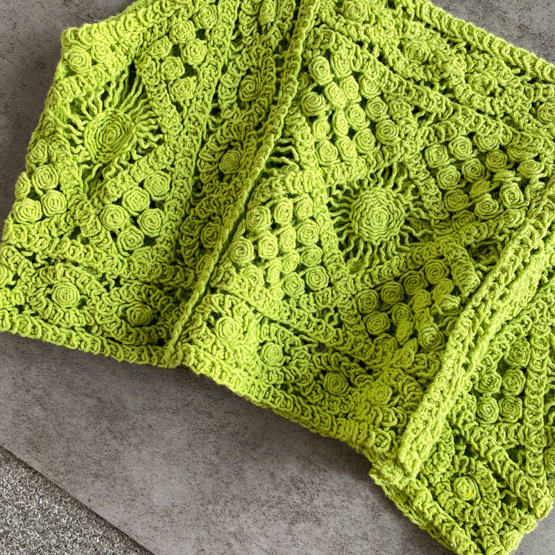 Square Neck Crochet Knit Crop Camisole - Green - 3